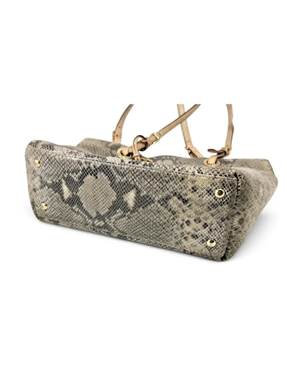 Michael Kors Jet Set Python Embossed Leather Tote Bag - Gray Taupe Neutral